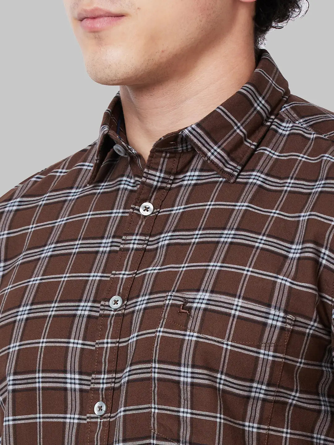 Men Brown Slim Fit Checks Cotton Full Sleeve Shirts – MyRaymond
