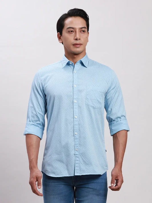 Parx Men Black Slim Fit Printed Cotton Full Sleeve Cut Away Shirt