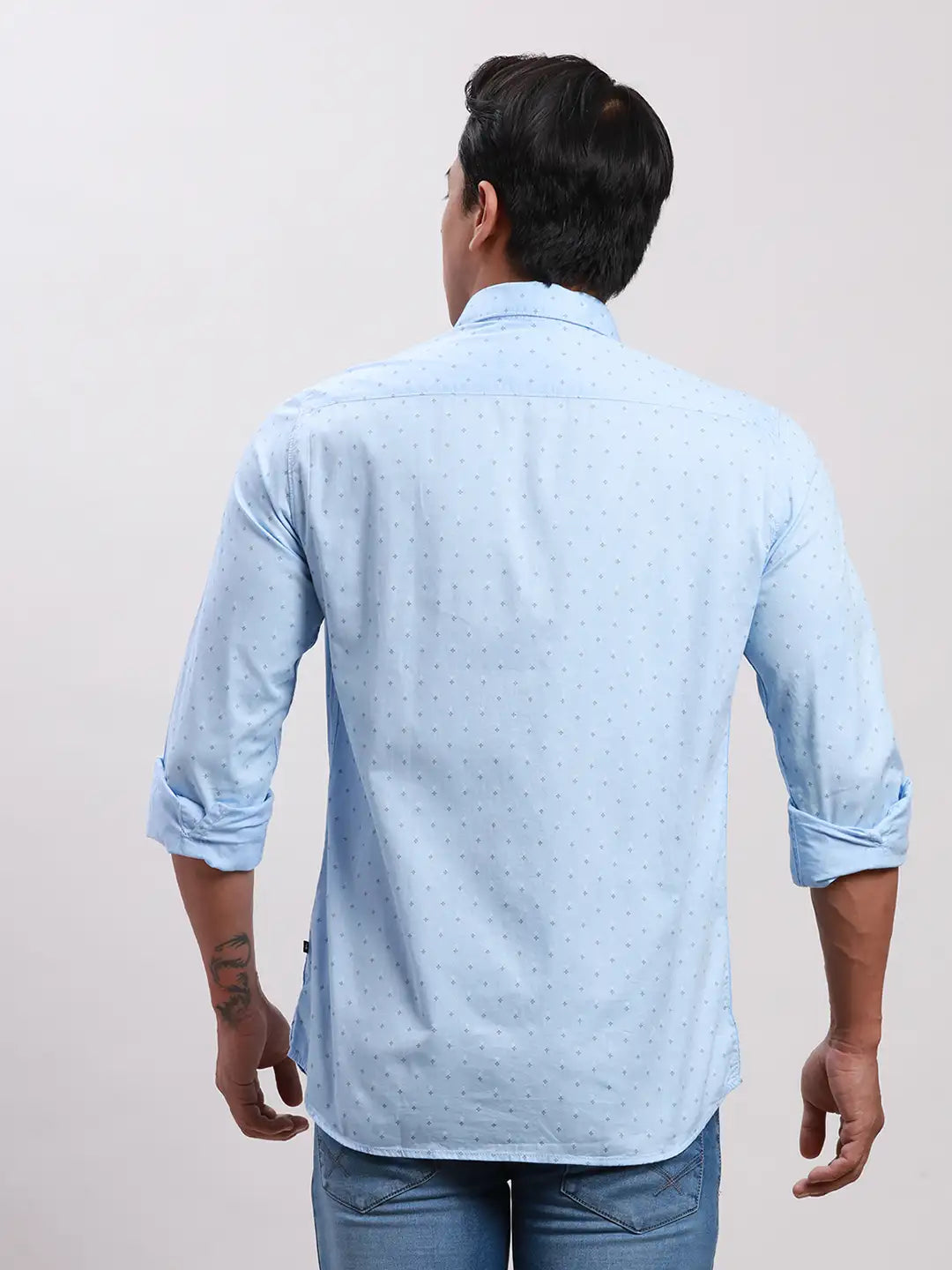 Parx Men Grey Slim Fit Printed Cotton Full Sleeve Cut Away Shirt