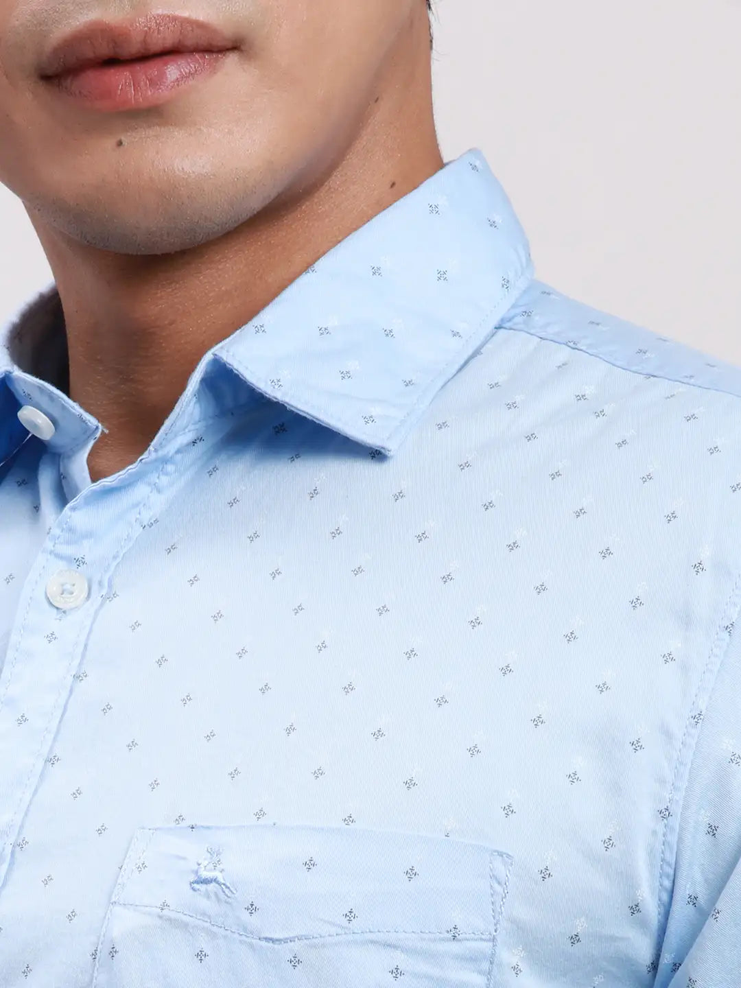 Parx Men Grey Slim Fit Printed Cotton Full Sleeve Cut Away Shirt