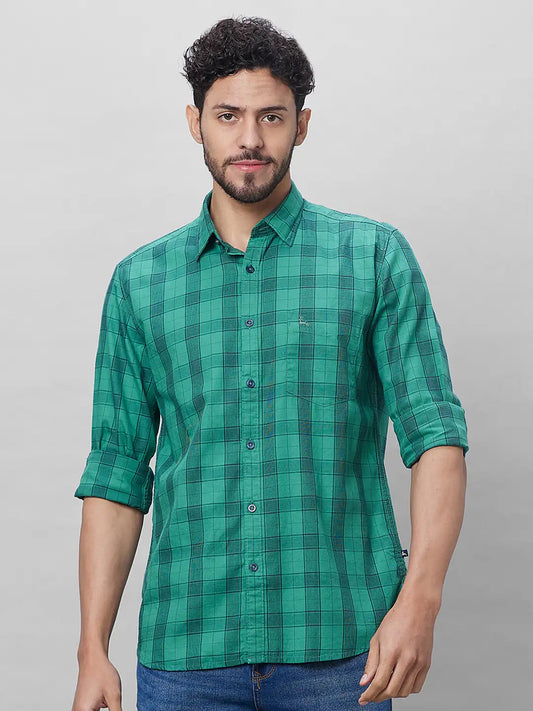 Parx Men Orange Stripe Slim Fit Cotton Half Sleeve Shirt