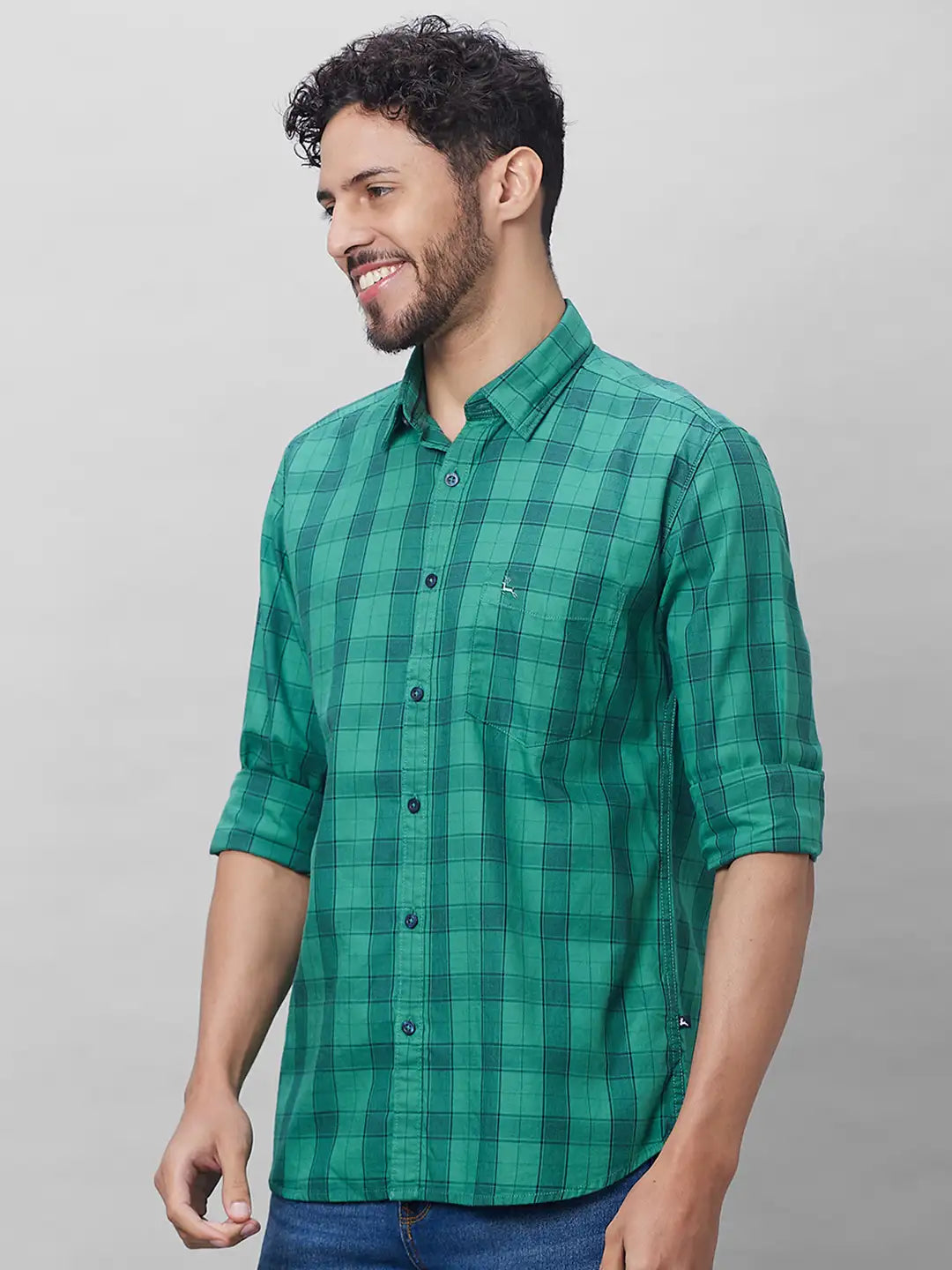 Parx Men Green Checks Slim Fit Cotton Full Sleeve Shirt – MyRaymond