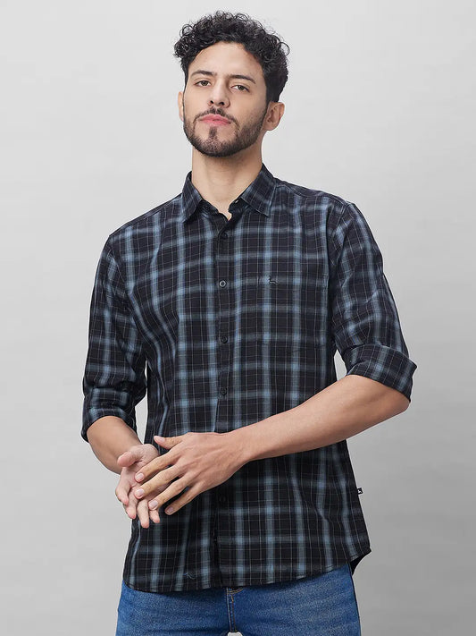 Parx Men Blue Checks Slim Fit Cotton Full Sleeve Shirts