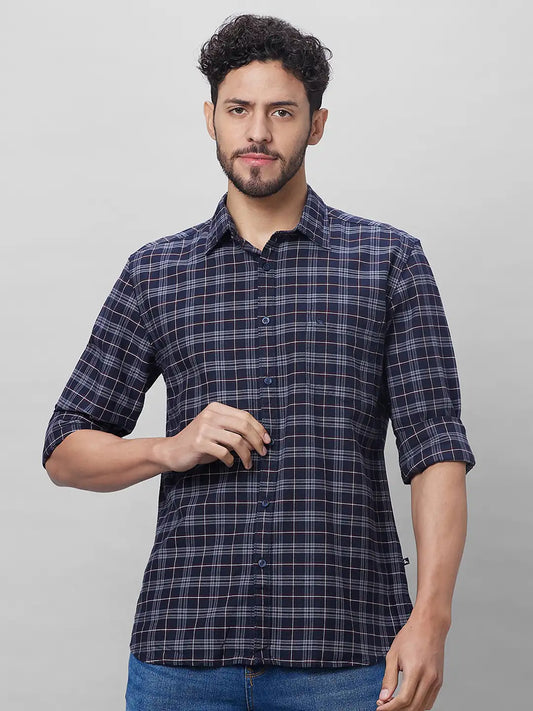 Parx Men Grey Checks Slim Fit Cotton Full Sleeve Shirts