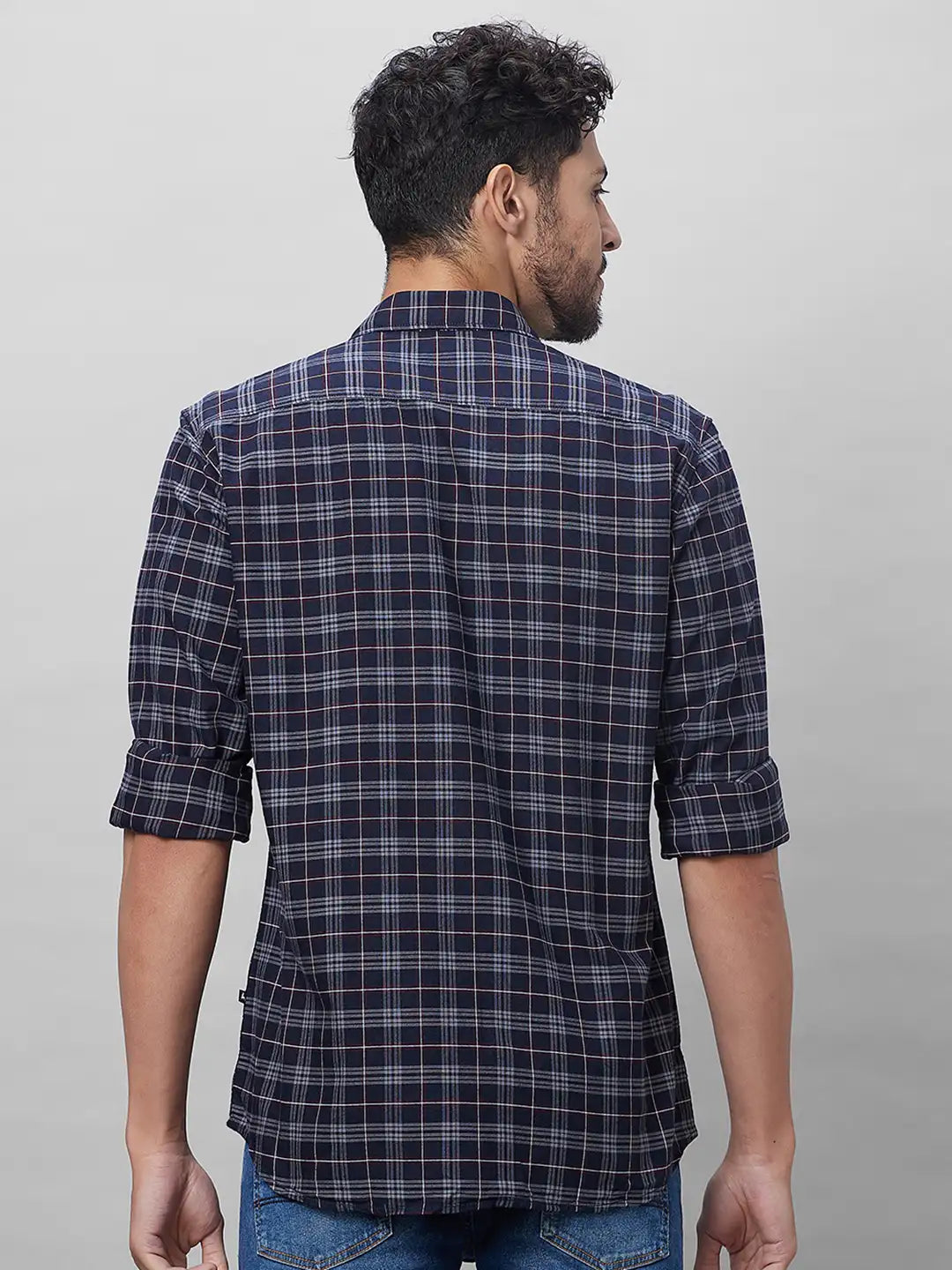 Parx Men Grey Checks Slim Fit Cotton Full Sleeve Shirts