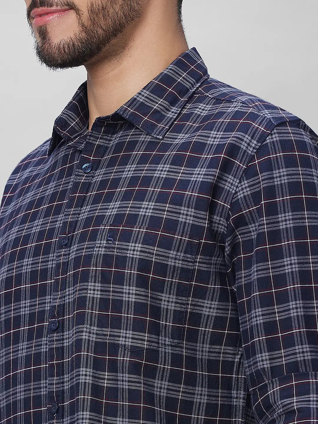 Parx Men Grey Checks Slim Fit Cotton Full Sleeve Shirts