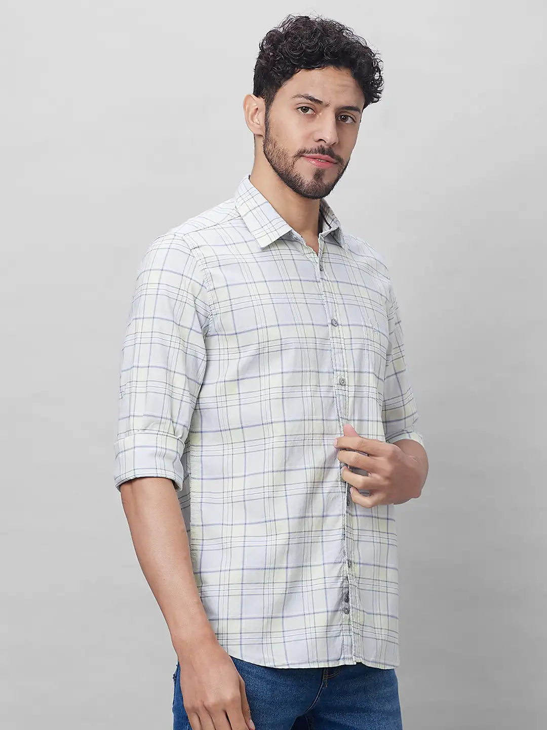 Parx Men Green Checks Slim Fit Cotton Full Sleeve Shirts
