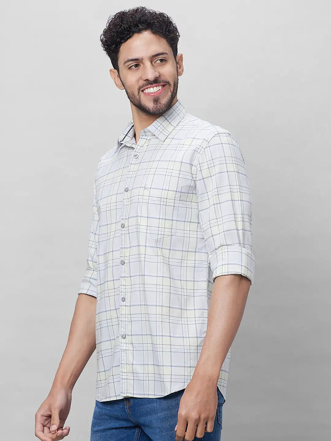 Parx Men Green Checks Slim Fit Cotton Full Sleeve Shirts