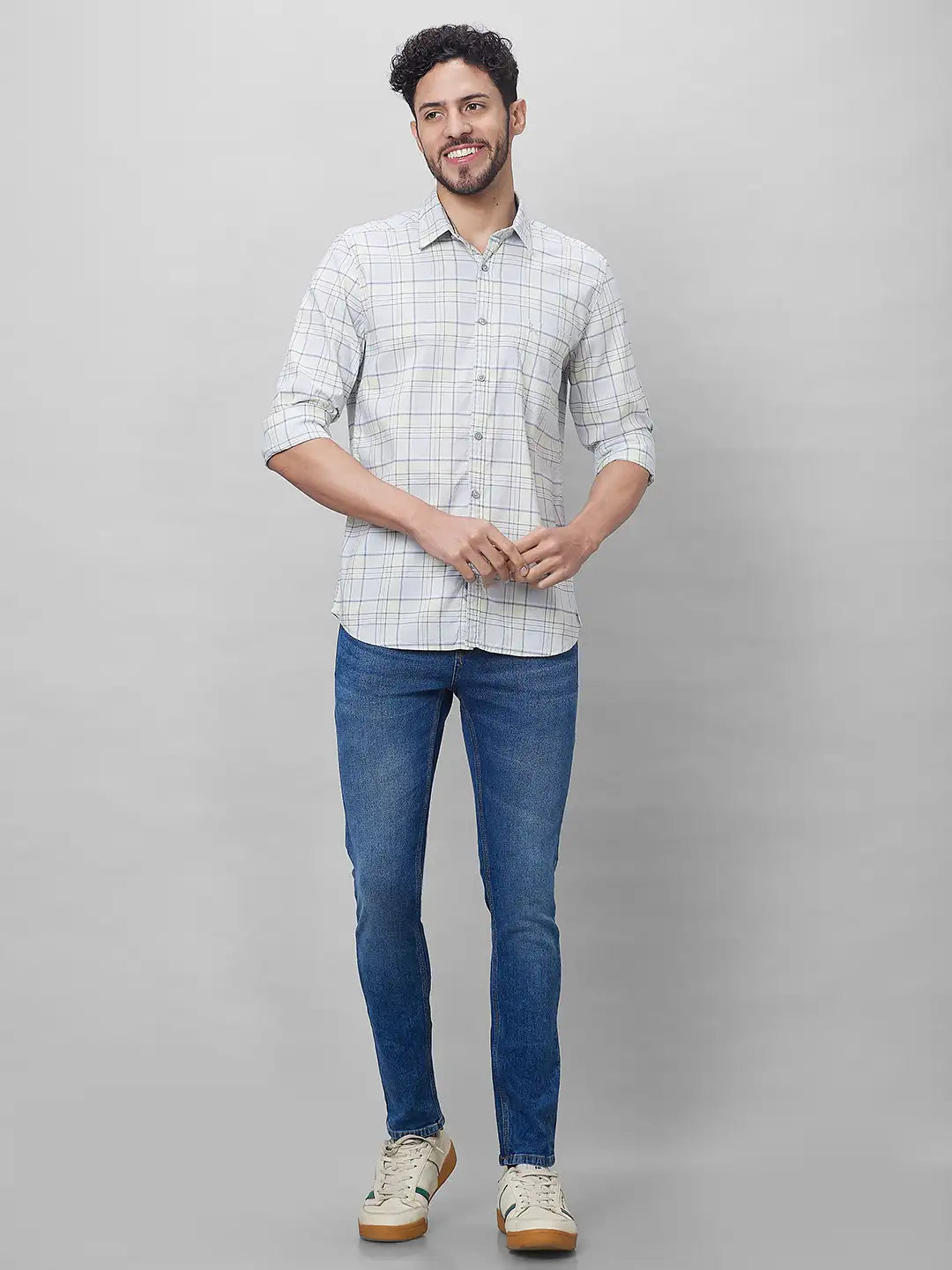 Parx Men Green Checks Slim Fit Cotton Full Sleeve Shirts