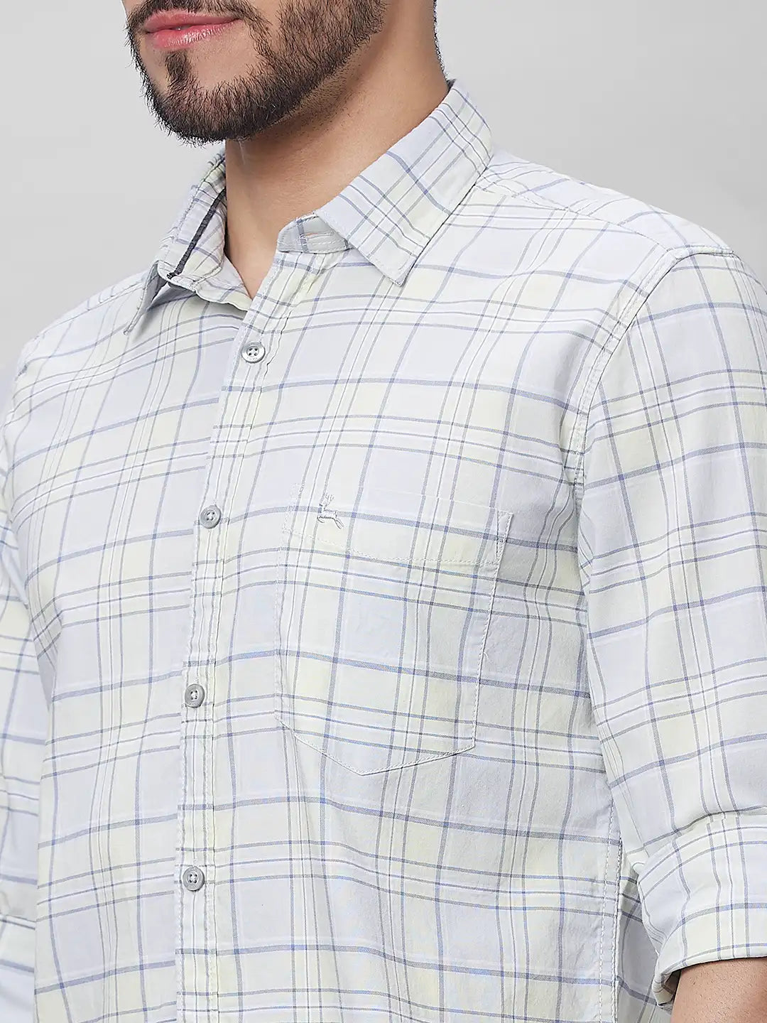 Parx Men Green Checks Slim Fit Cotton Full Sleeve Shirts