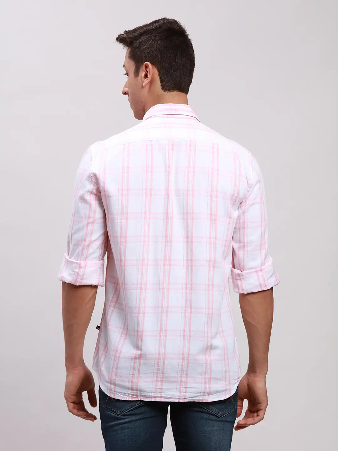 Parx Men Red Slim Fit Checkered Cotton Full Sleeve Cut Away Shirt