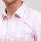 Parx Men Red Slim Fit Checkered Cotton Full Sleeve Cut Away Shirt