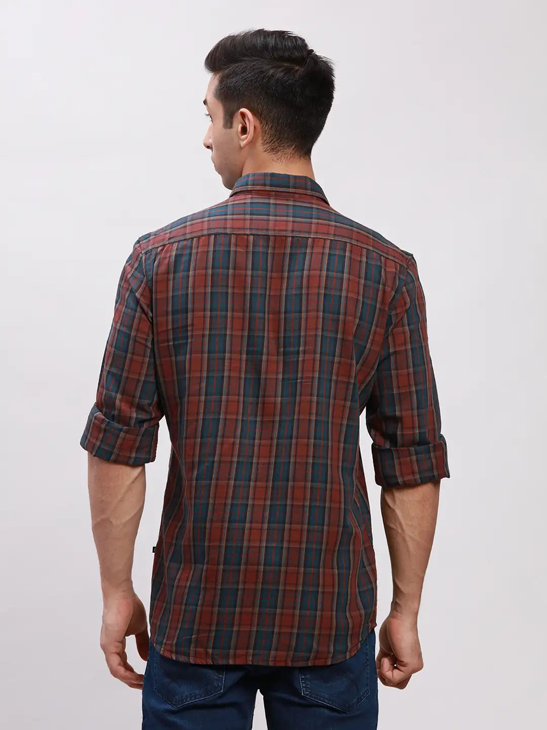 Parx Men Blue Slim Fit Printed Cotton Full Sleeve Cut Away Shirt