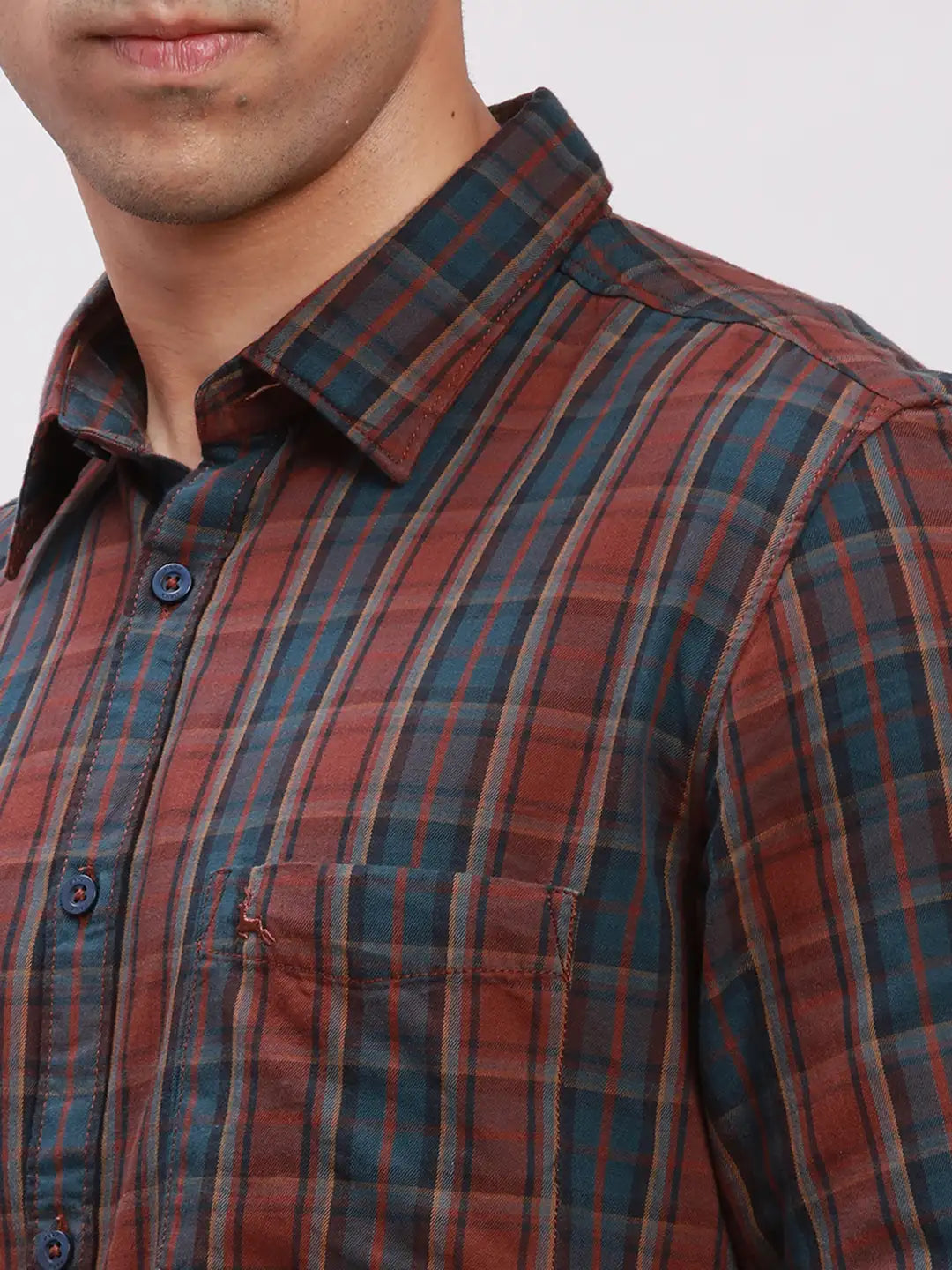 Parx Men Blue Slim Fit Printed Cotton Full Sleeve Cut Away Shirt