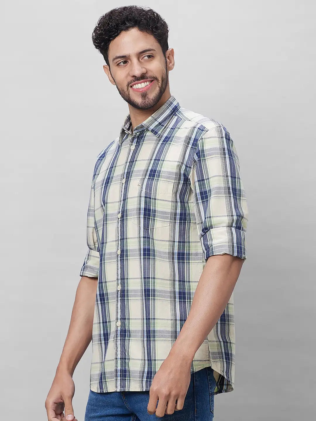Parx Men Yellow Checks Slim Fit Cotton Full Sleeve Shirts