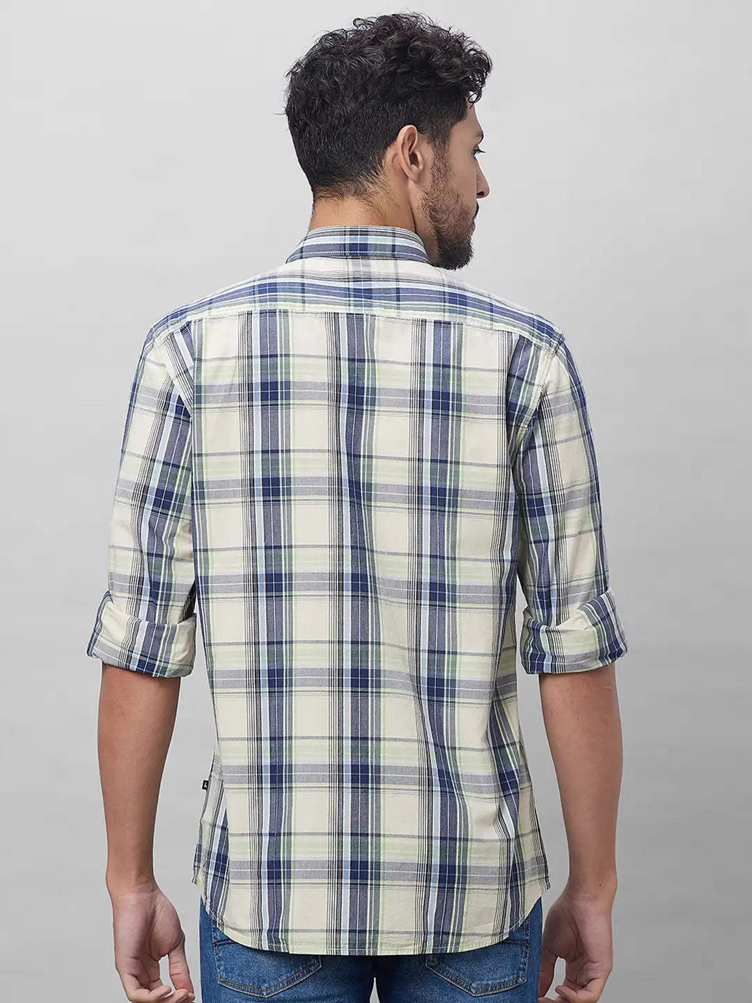 Parx Men Yellow Checks Slim Fit Cotton Full Sleeve Shirts