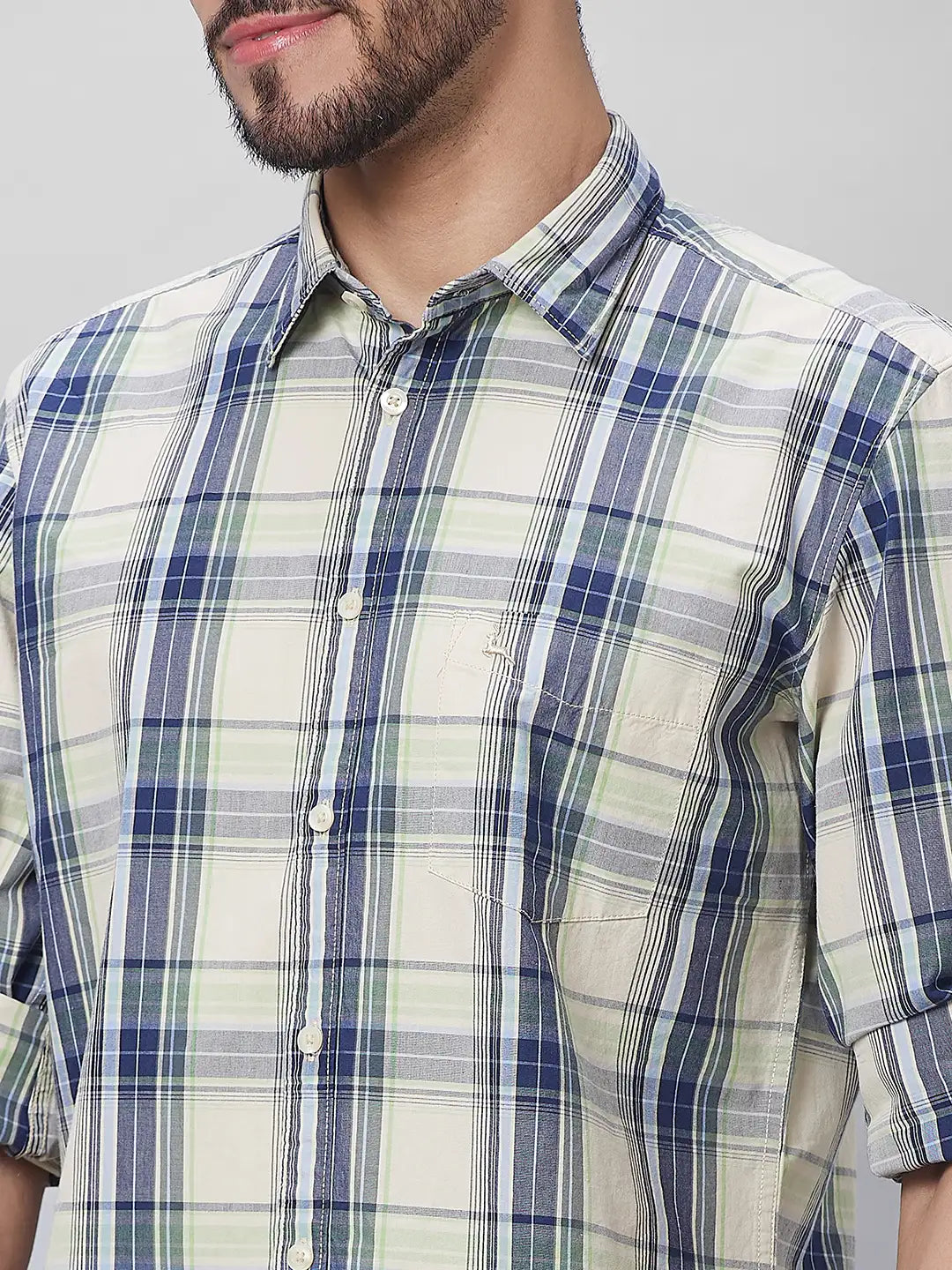 Parx Men Yellow Checks Slim Fit Cotton Full Sleeve Shirts