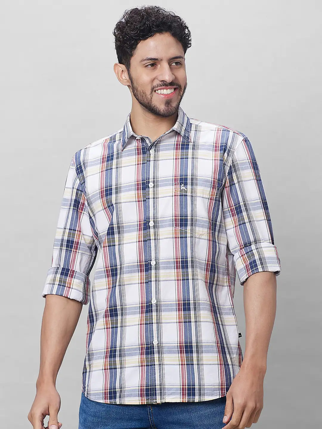 Parx Men Blue Checks Slim Fit Cotton Full Sleeve Shirts