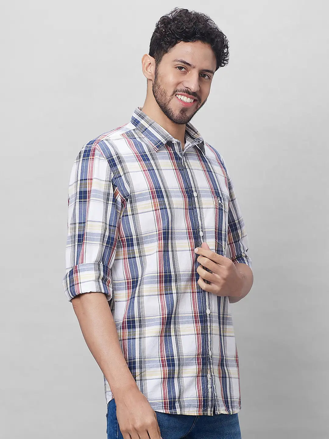 Parx Men Blue Checks Slim Fit Cotton Full Sleeve Shirts