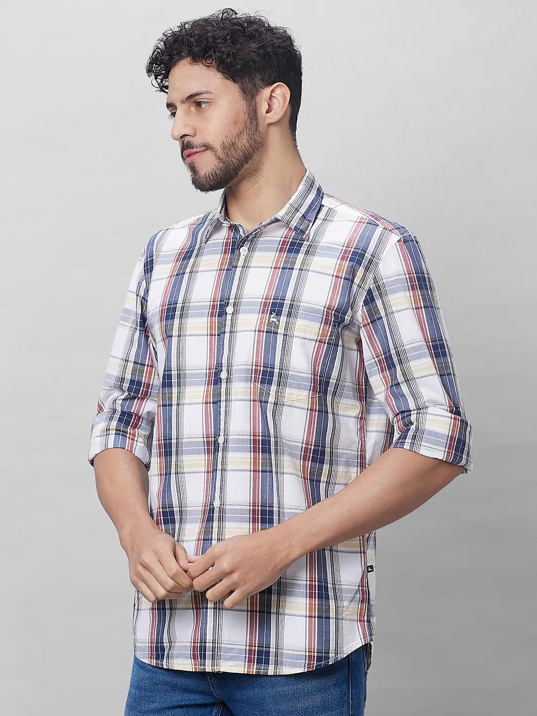 Parx Men Blue Checks Slim Fit Cotton Full Sleeve Shirts