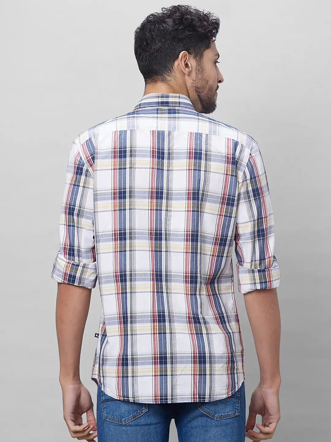 Parx Men Blue Checks Slim Fit Cotton Full Sleeve Shirts