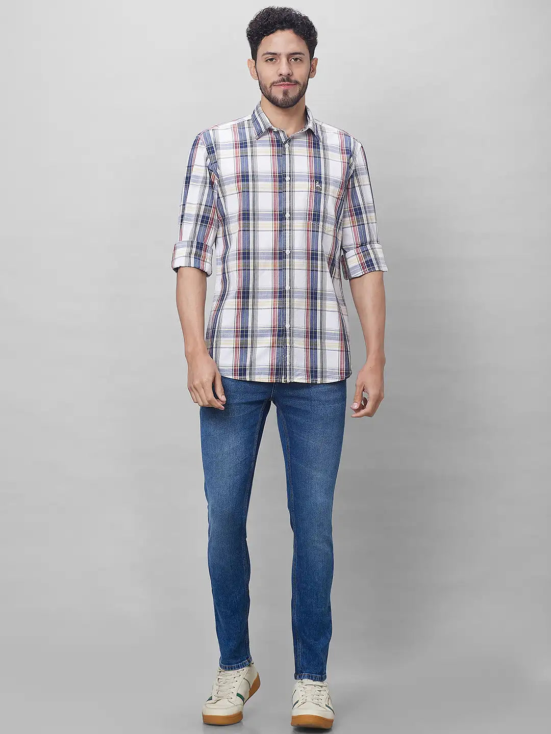 Parx Men Blue Checks Slim Fit Cotton Full Sleeve Shirts