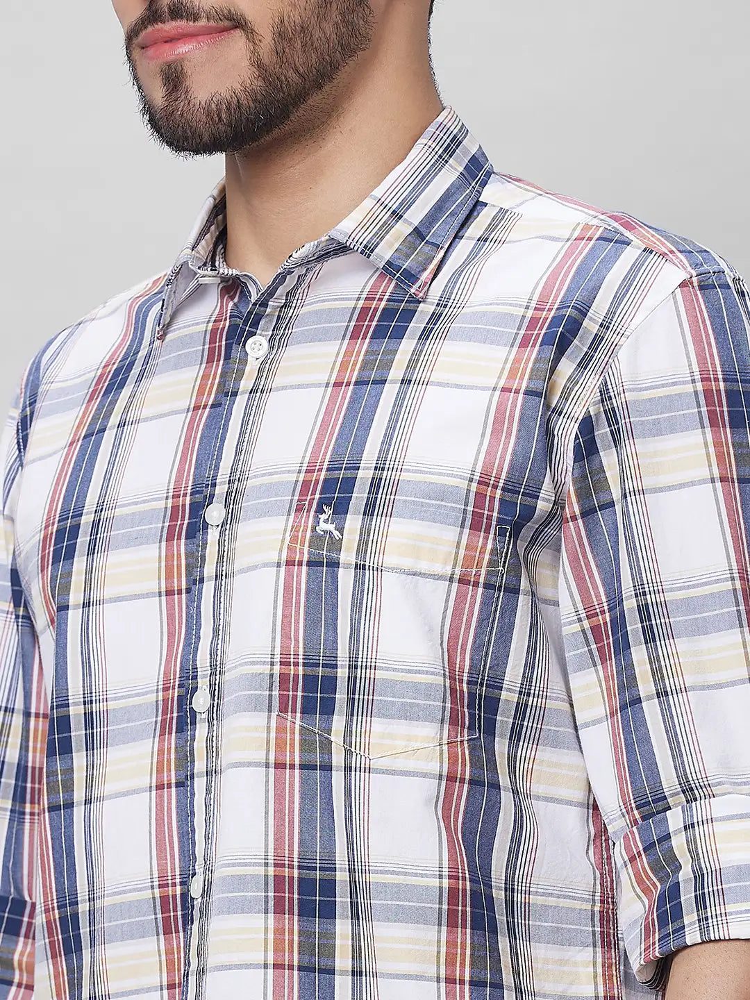 Parx Men Blue Checks Slim Fit Cotton Full Sleeve Shirts