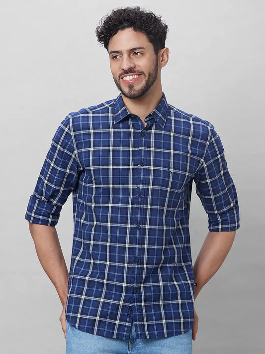 Parx Men Green Checks Slim Fit Cotton Full Sleeve Shirts