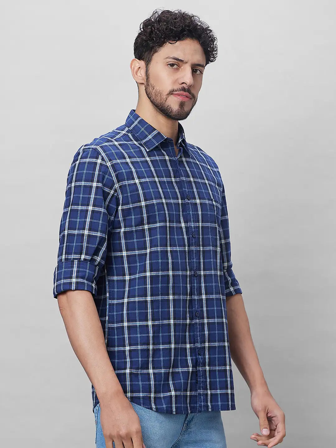 Parx Men Green Checks Slim Fit Cotton Full Sleeve Shirts