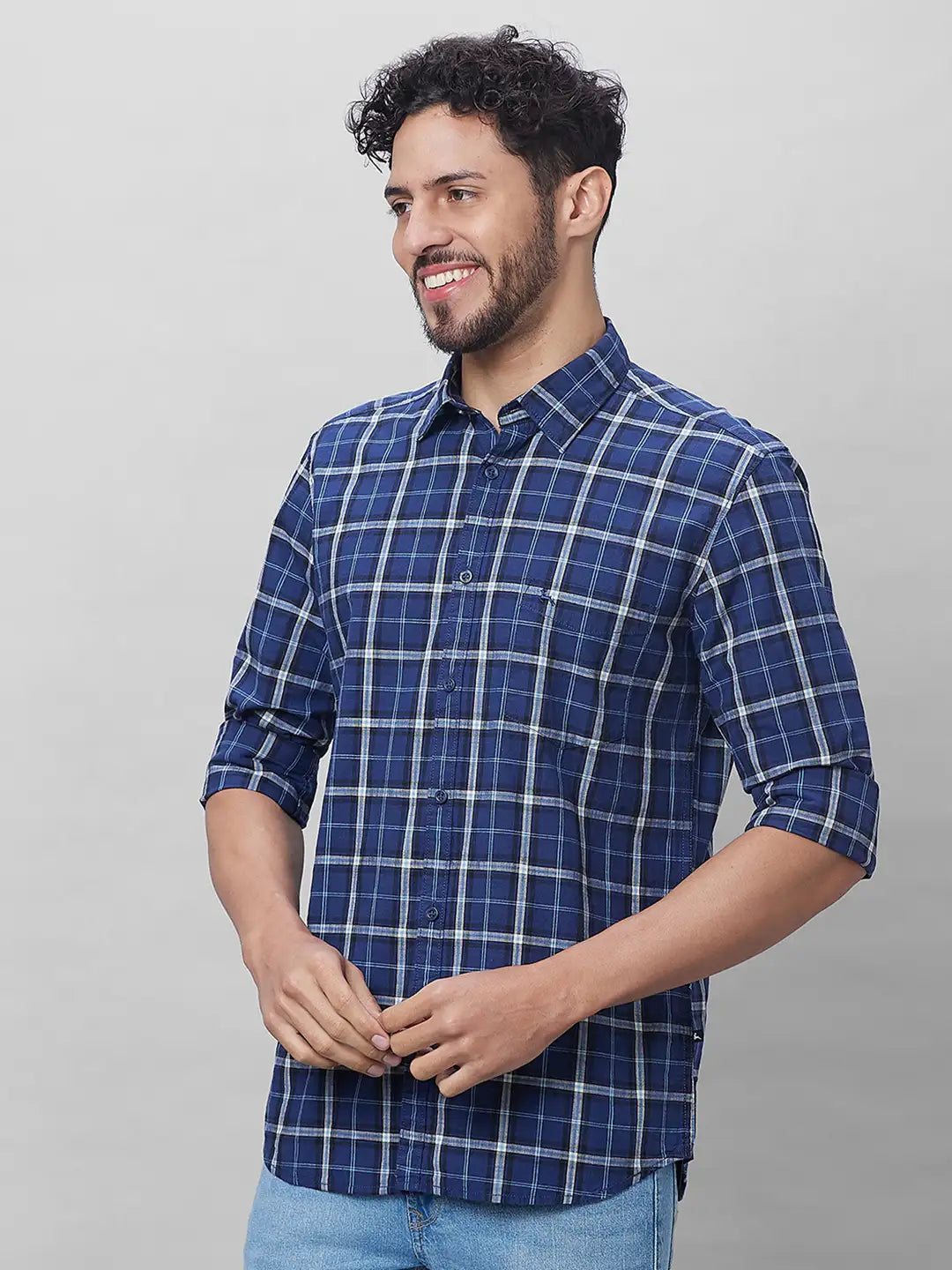 Parx Men Green Checks Slim Fit Cotton Full Sleeve Shirts