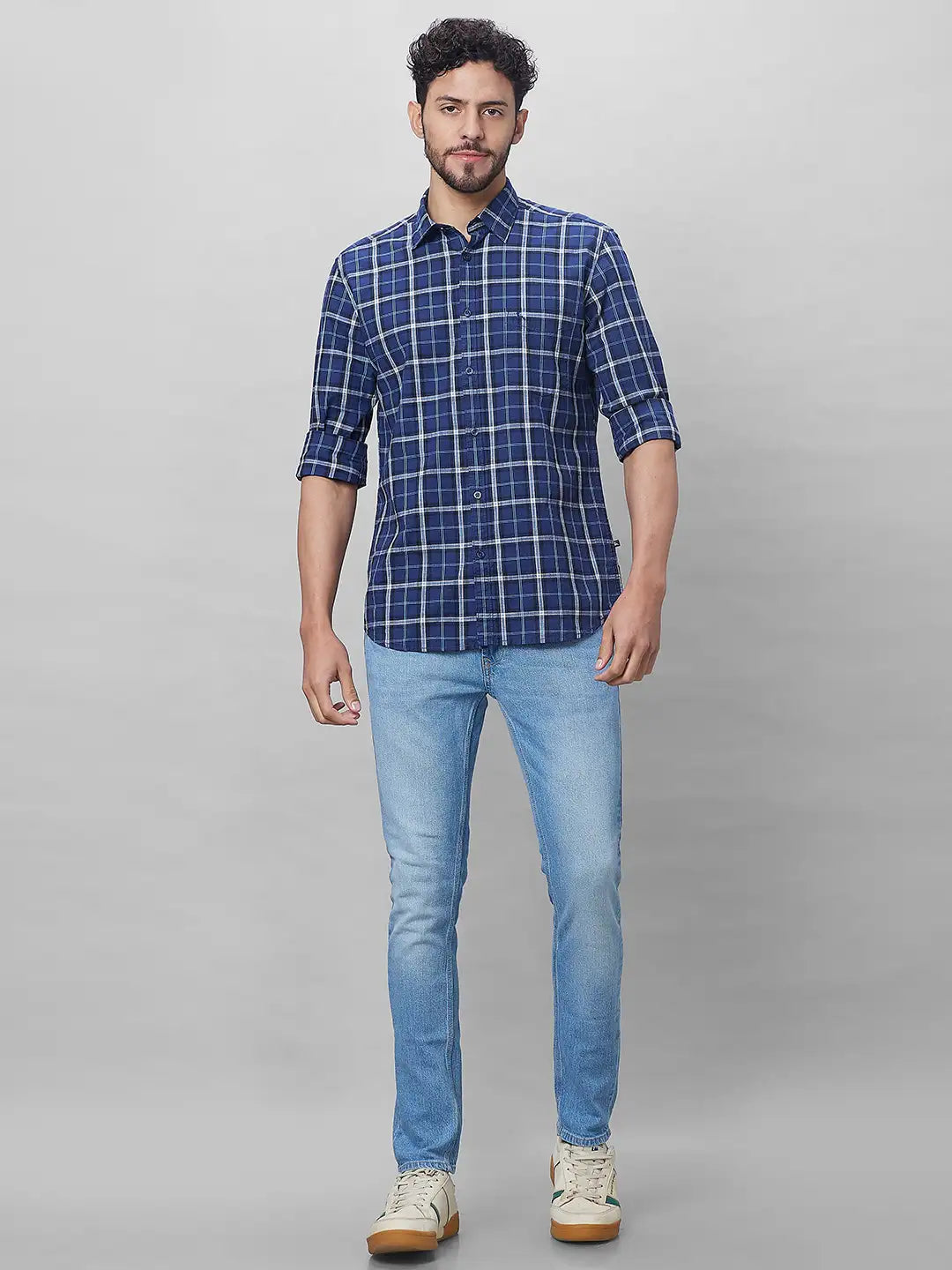 Parx Men Green Checks Slim Fit Cotton Full Sleeve Shirts