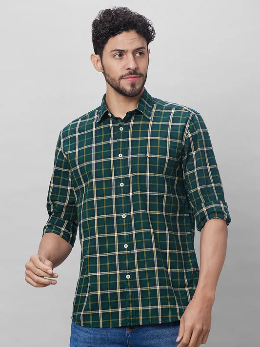 Parx Men Blue Checks Slim Fit Cotton Full Sleeve Shirts