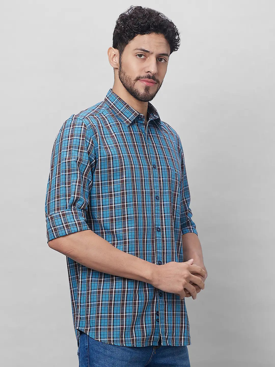 Parx Men Green Checks Slim Fit Cotton Full Sleeve Shirts