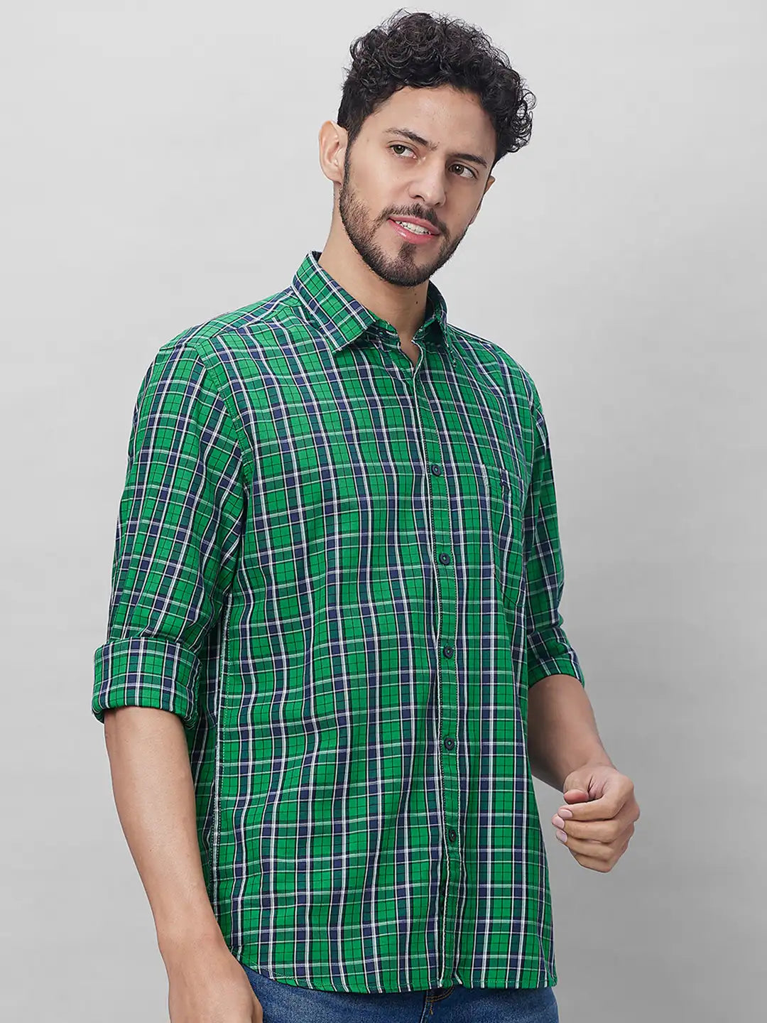 Parx Men Yellow Checks Slim Fit Cotton Full Sleeve Shirts