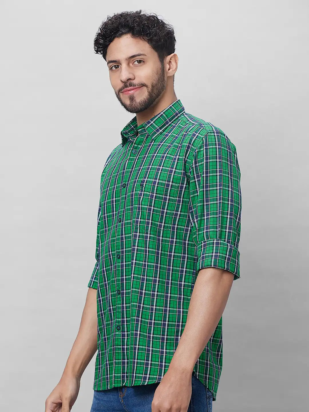 Parx Men Yellow Checks Slim Fit Cotton Full Sleeve Shirts