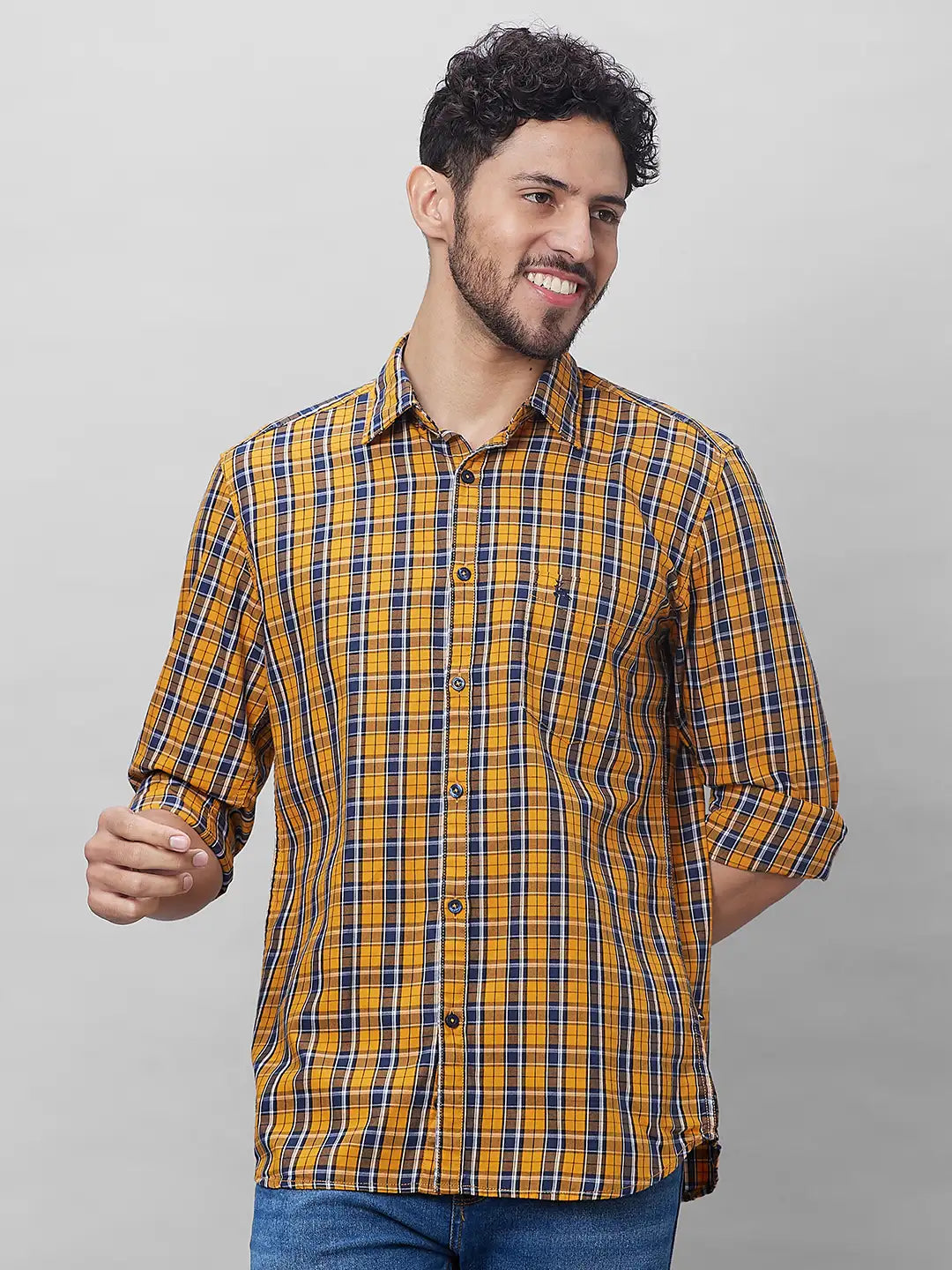 Parx Men Blue Checks Slim Fit Cotton Full Sleeve Shirts