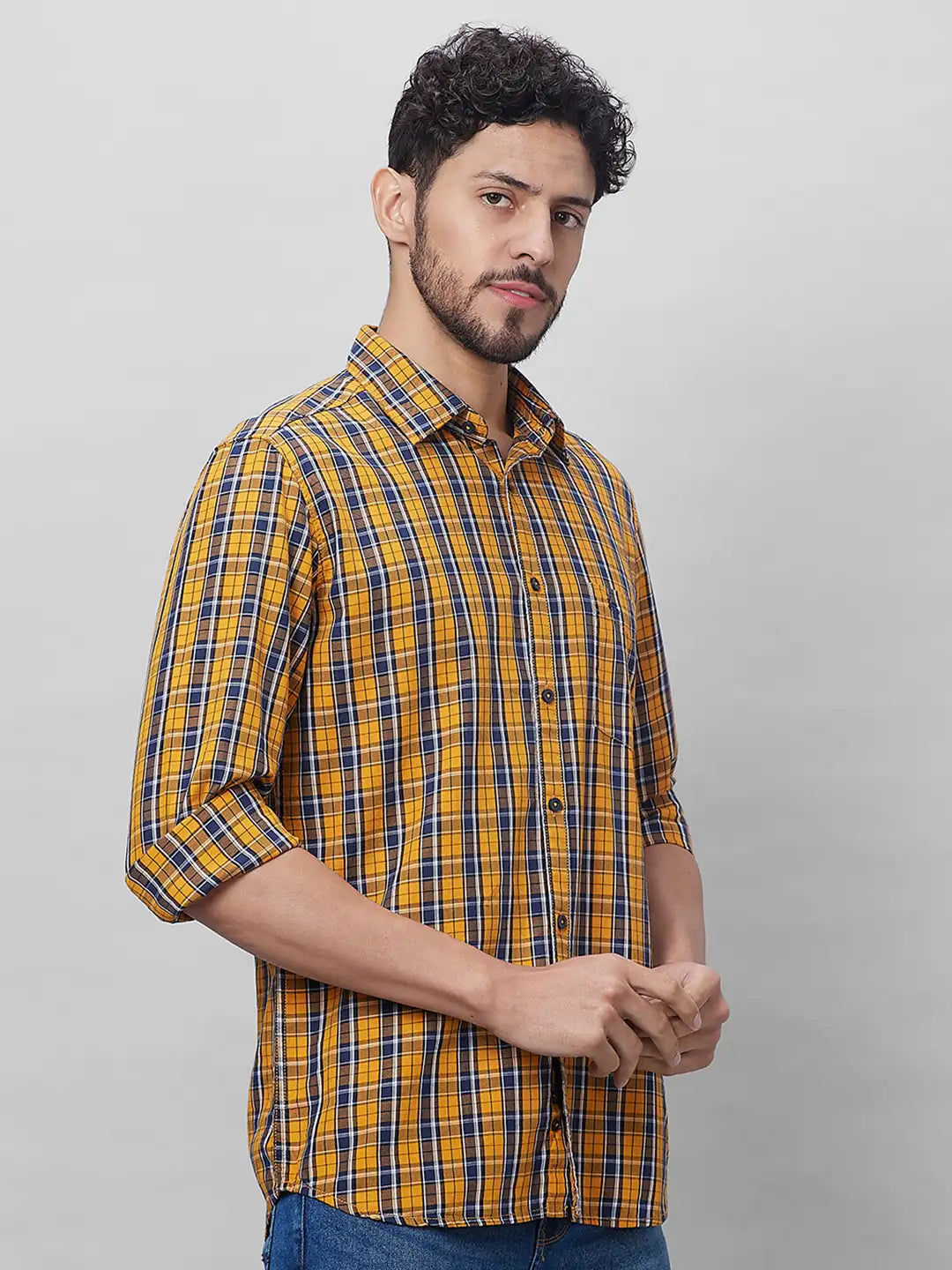 Parx Men Blue Checks Slim Fit Cotton Full Sleeve Shirts