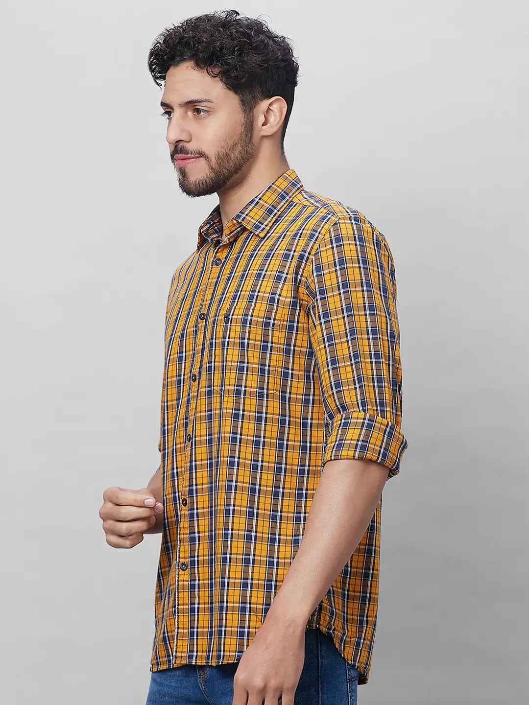 Parx Men Blue Checks Slim Fit Cotton Full Sleeve Shirts