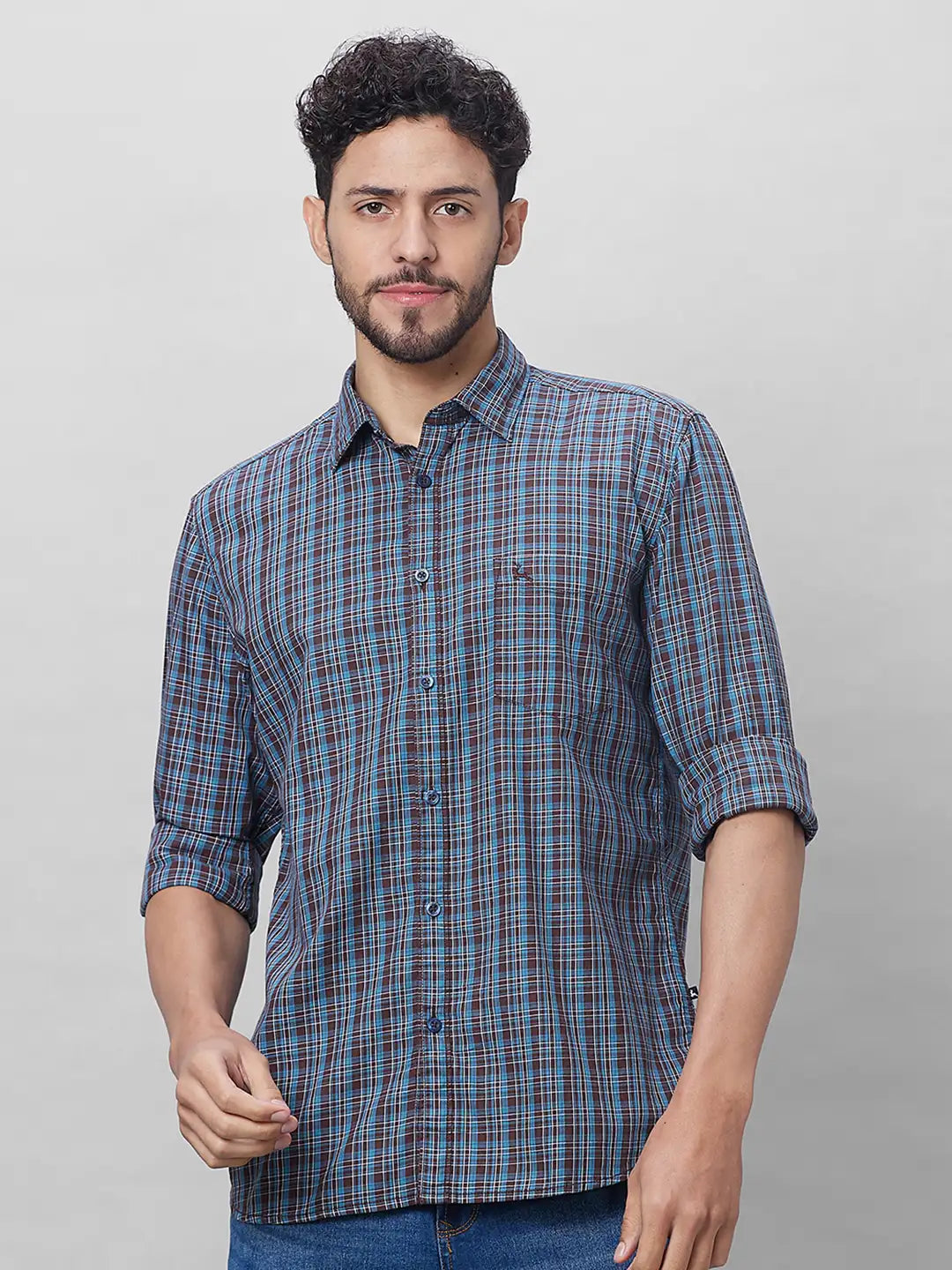 Parx Men Yellow Checks Slim Fit Cotton Full Sleeve Shirts