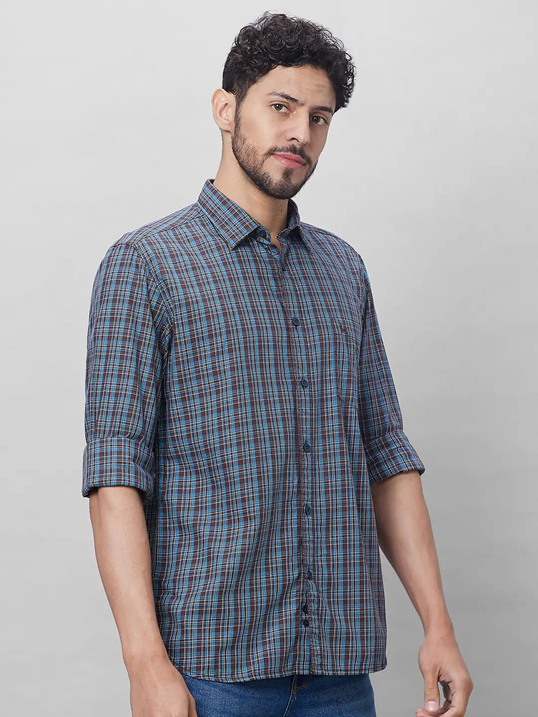 Parx Men Yellow Checks Slim Fit Cotton Full Sleeve Shirts