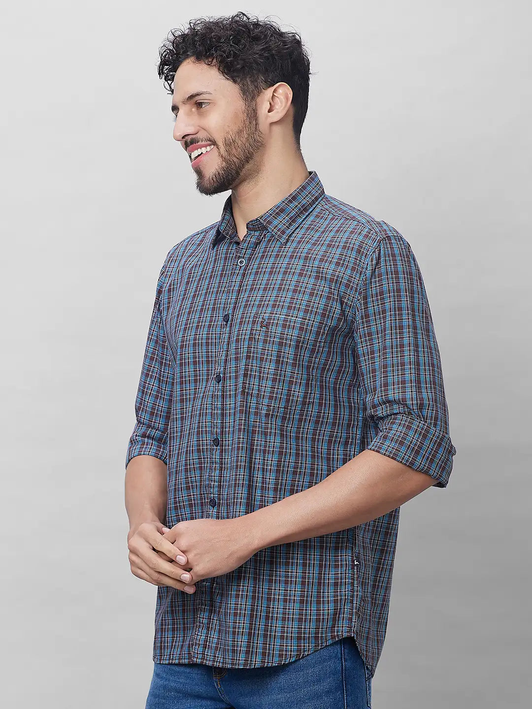 Parx Men Yellow Checks Slim Fit Cotton Full Sleeve Shirts