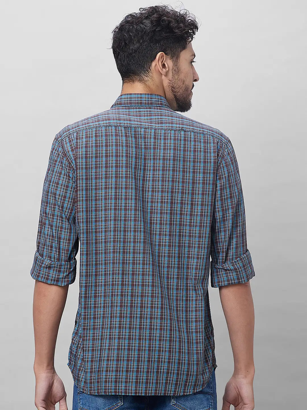 Parx Men Yellow Checks Slim Fit Cotton Full Sleeve Shirts