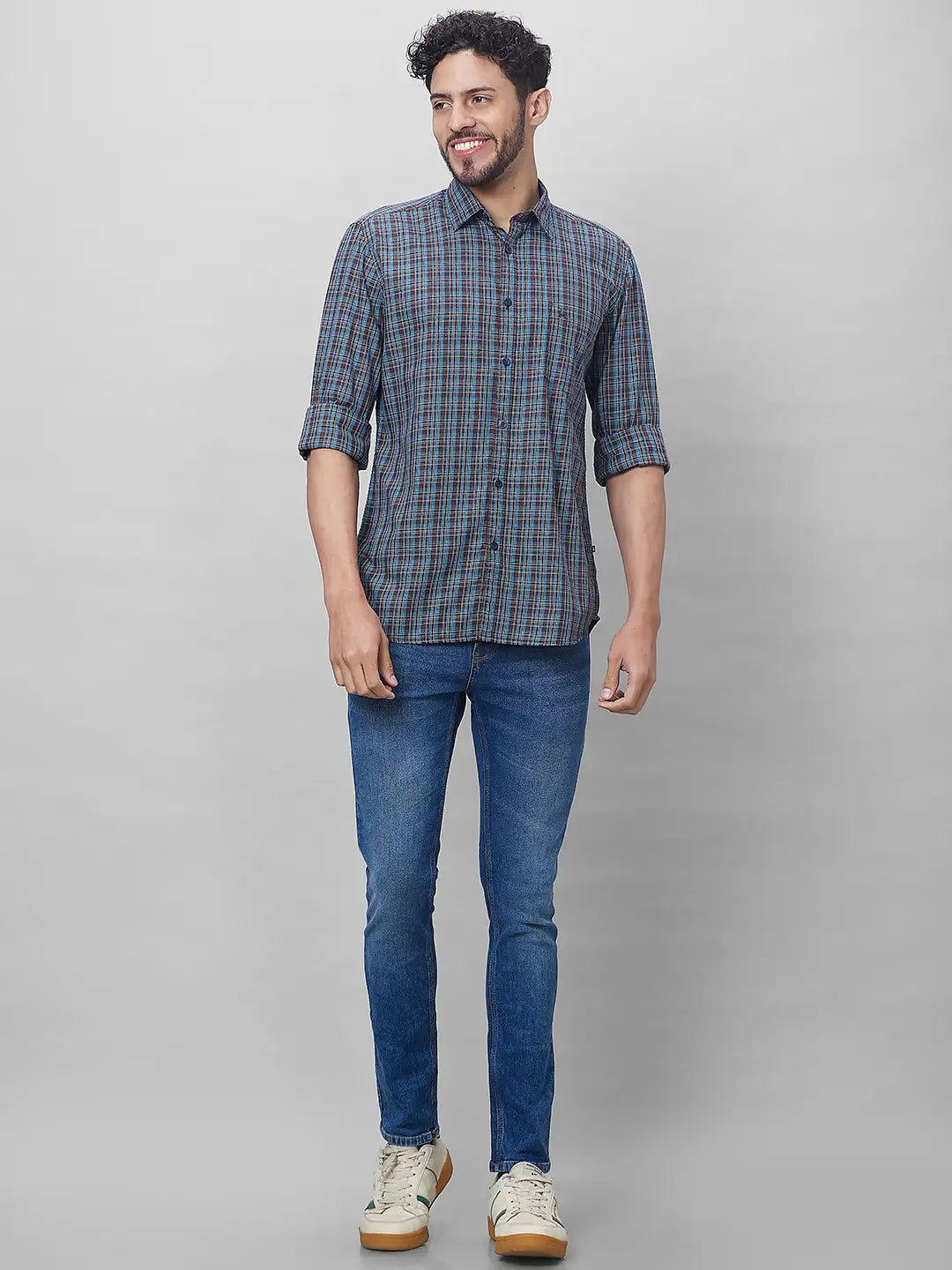 Parx Men Yellow Checks Slim Fit Cotton Full Sleeve Shirts