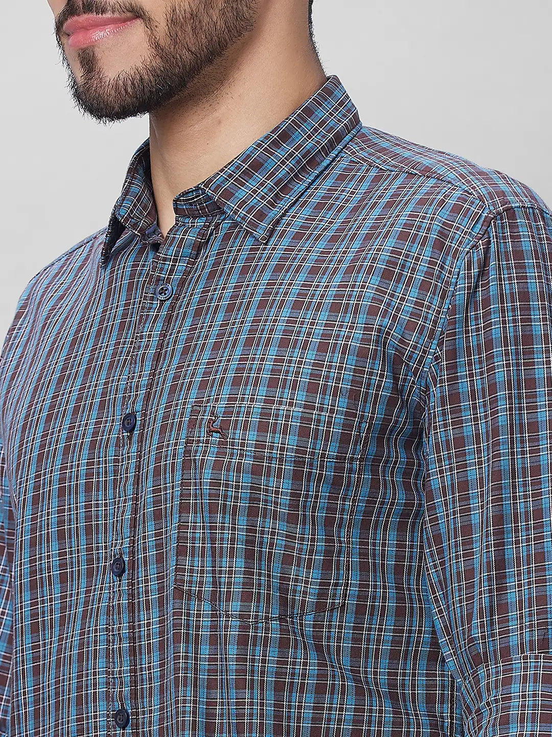 Parx Men Yellow Checks Slim Fit Cotton Full Sleeve Shirts