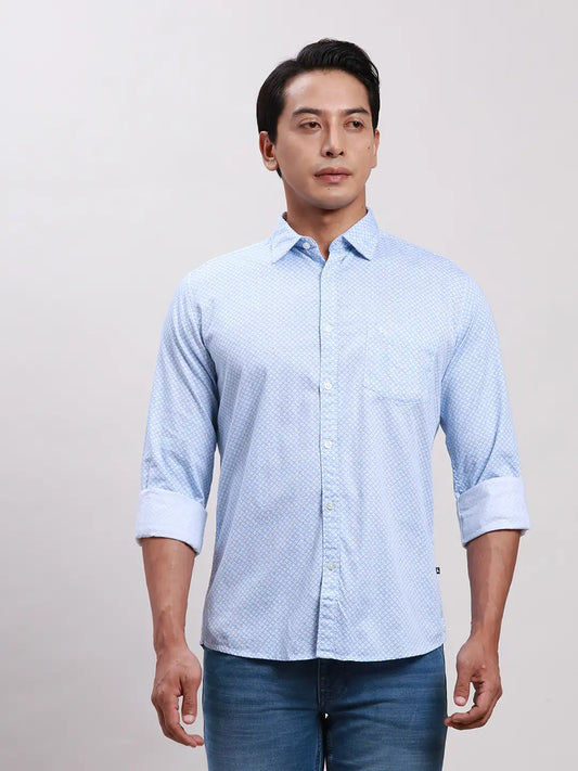 Parx Men Blue Slim Fit Solid Cotton Full Sleeve Cut Away Shirt