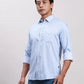 Parx Men Blue Slim Fit Solid Cotton Full Sleeve Cut Away Shirt