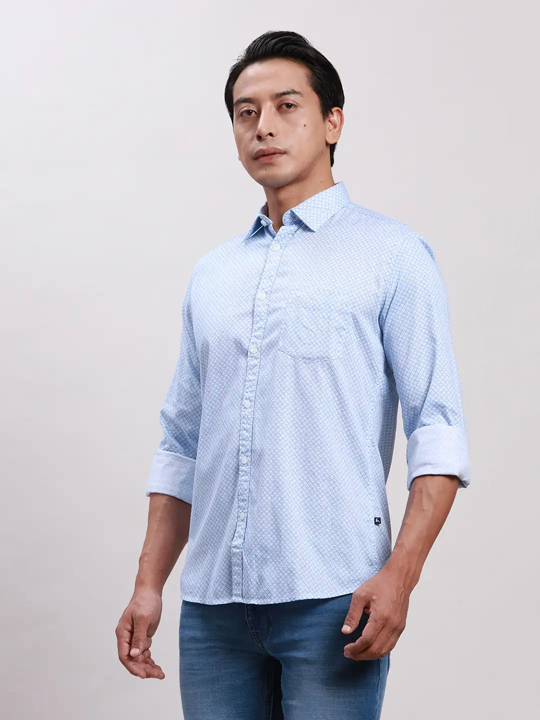 Parx Men Blue Slim Fit Solid Cotton Full Sleeve Cut Away Shirt