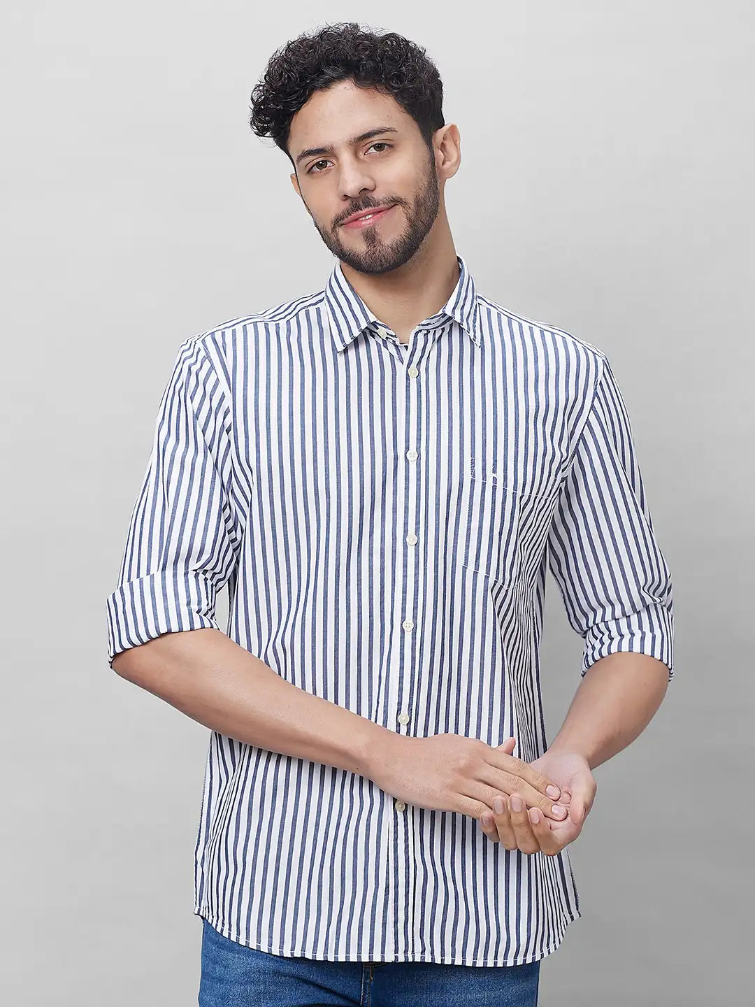 Parx Men Blue Solid Slim Fit Cotton Half Sleeve Shirts
