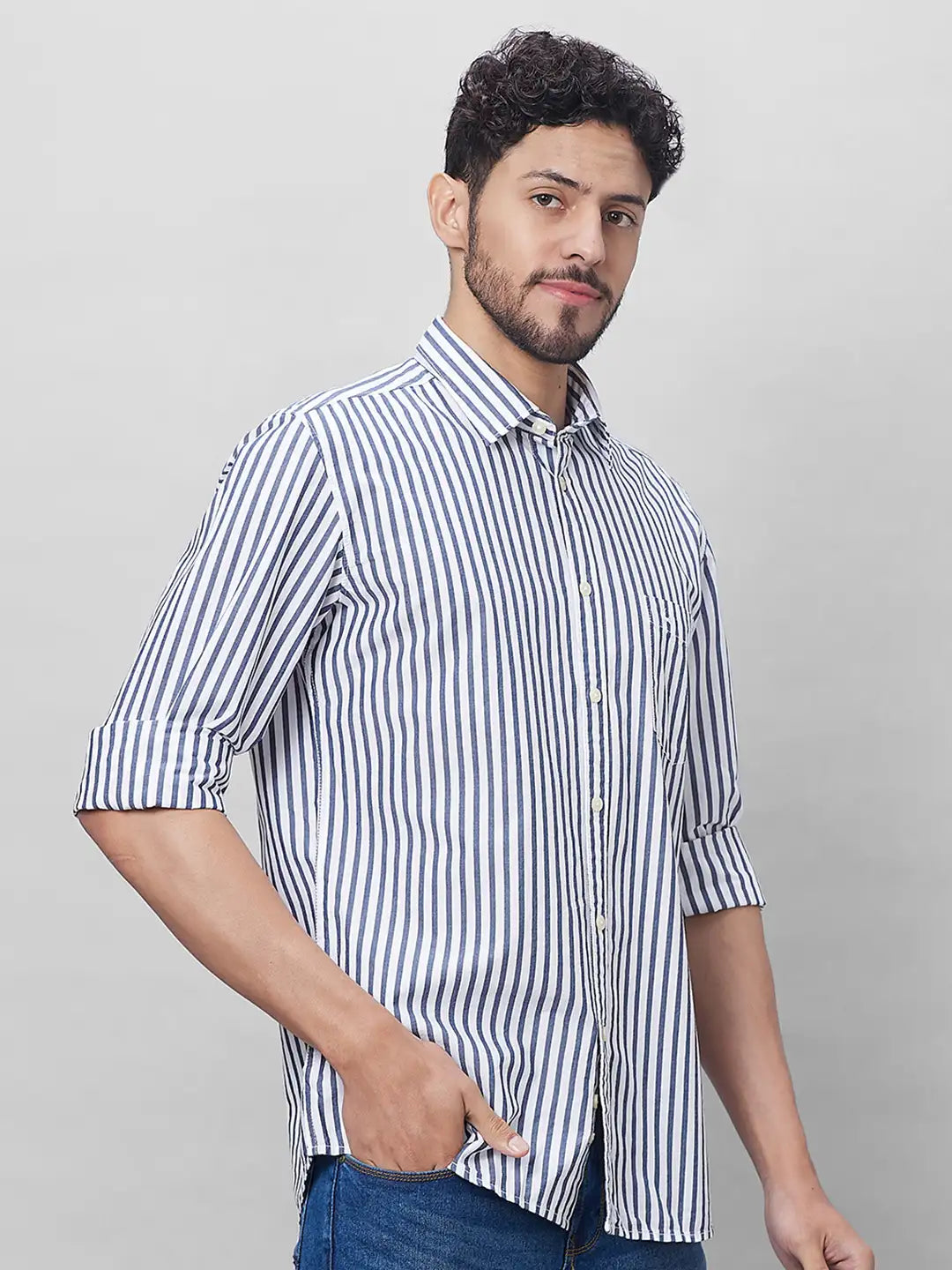 Parx Men Blue Solid Slim Fit Cotton Half Sleeve Shirts