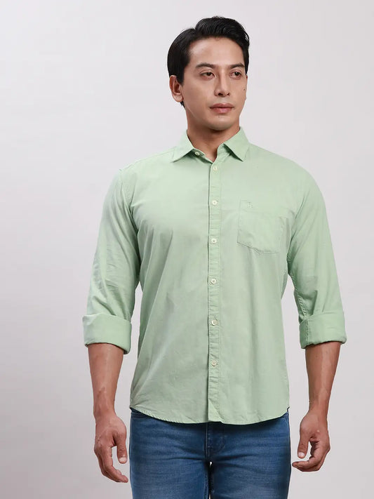 Parx Men Green Slim Fit Solid Cotton Full Sleeve Cutaway Collar Shirts